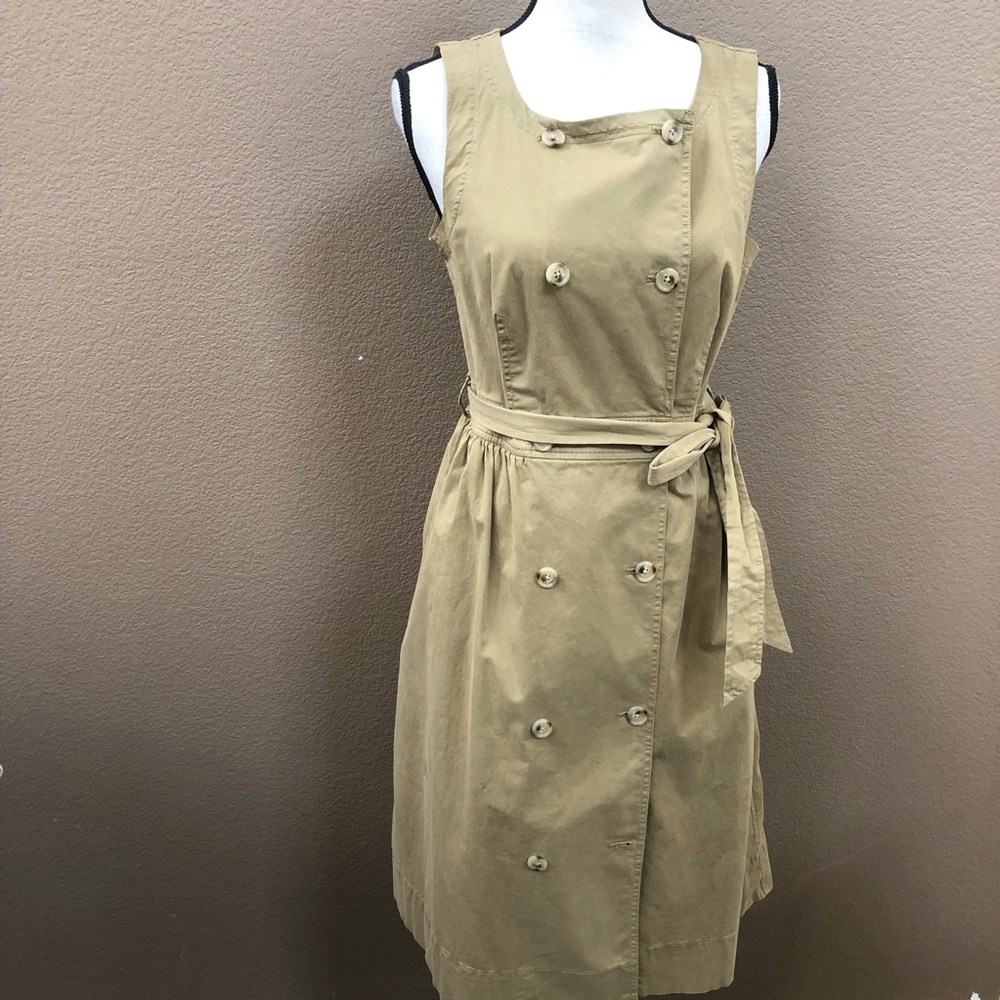 Jcrew sleeveless button up dress tan pockets